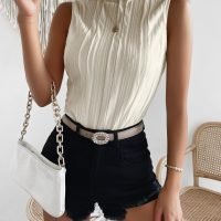 Women's Sleeveless Mock Neck Textured Tank Top