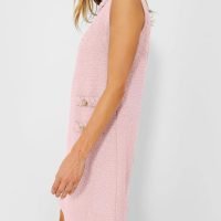 Women's Tweed Jackie Dress Crew Neck Sleeveless Elegant Vintage Button Bodycon A-line Mini Dresses