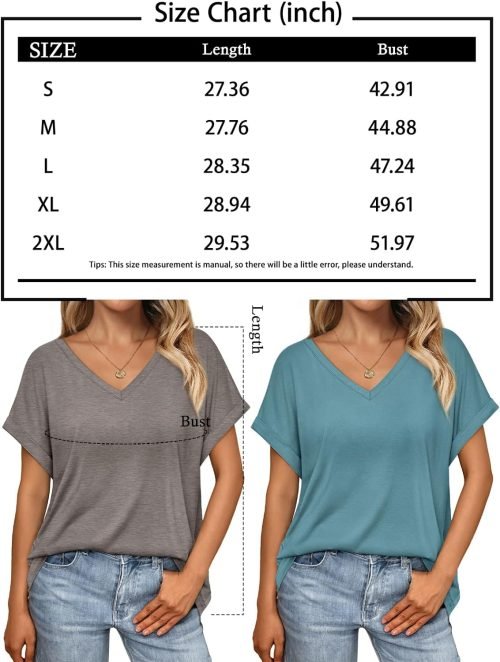 Women's Oversized Short Sleeve Tshirts Casual V Neck Summer Tops Loose Fit 2024 Work Shirts