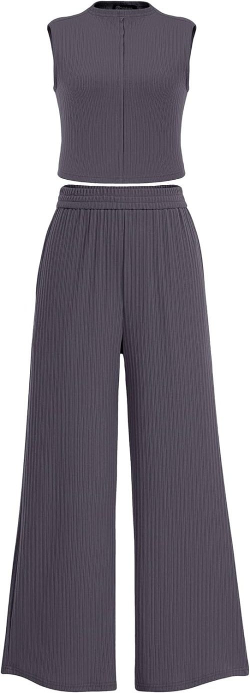 Womens 2 Piece Summer Casual Tank Tops And Wide Leg Pants Tracksuits