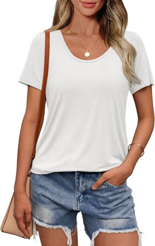 Womens Tops T Shirts Short Sleeve Tees Fashion Trendy Lightweight Basic Soft Casual Summer Outfits Comfy Clothes 2024