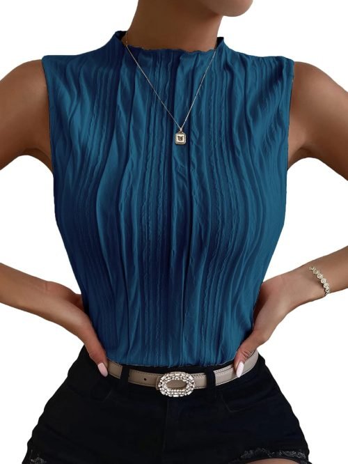 Women's Sleeveless Mock Neck Textured Tank Top