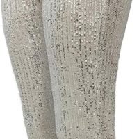 Women Casual Sequin Sparkle Glitter High Waist Pencil Pants Trousers Clubwear
