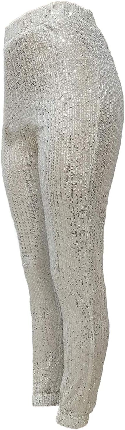 Women Casual Sequin Sparkle Glitter High Waist Pencil Pants Trousers Clubwear