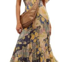 Women’s Floral Smocked Maxi Dress Boho Puff Sleeve Sweetheart A-Line Flowy Long Dresses Y2K Swing Beach Sundress