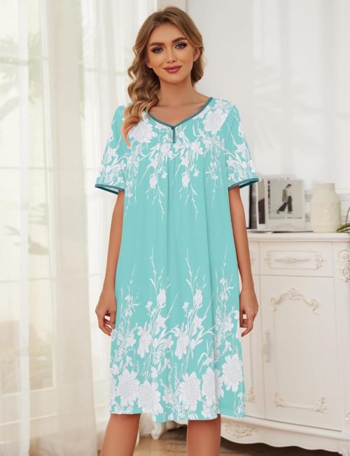 House Dresses  for Women with Pockets  Dresses Short Sleeve for Women Nightgown Lounge Dress