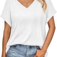 Women's Oversized Short Sleeve Tshirts Casual V Neck Summer Tops Loose Fit 2024 Work Shirts