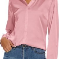 Women's Silk Blouse Long Sleeve Lady Shirt Casual Office Work Blouse Shirt Tops