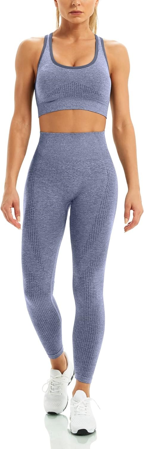 Women 2 Piece Workout Outfits Sports Bra Seamless Leggings Yoga Gym Activewear Set