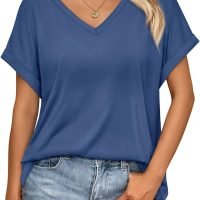 Women's Oversized Short Sleeve Tshirts Casual V Neck Summer Tops Loose Fit 2024 Work Shirts