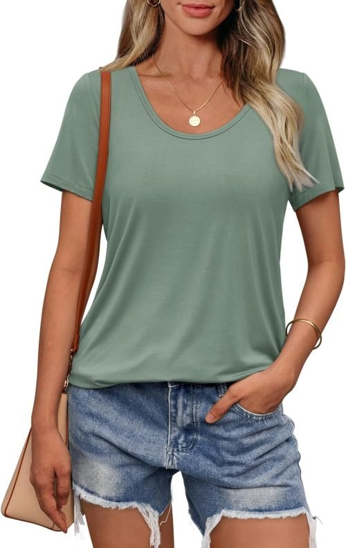 Womens Tops T Shirts Short Sleeve Tees Fashion Trendy Lightweight Basic Soft Casual Summer Outfits Comfy Clothes 2024