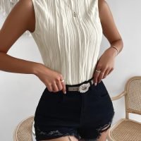 Women's Sleeveless Mock Neck Textured Tank Top