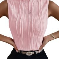 Women's Sleeveless Mock Neck Textured Tank Top