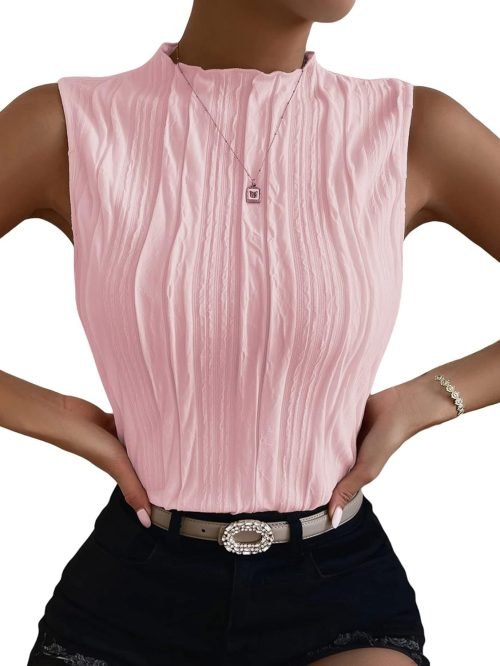 Women's Sleeveless Mock Neck Textured Tank Top