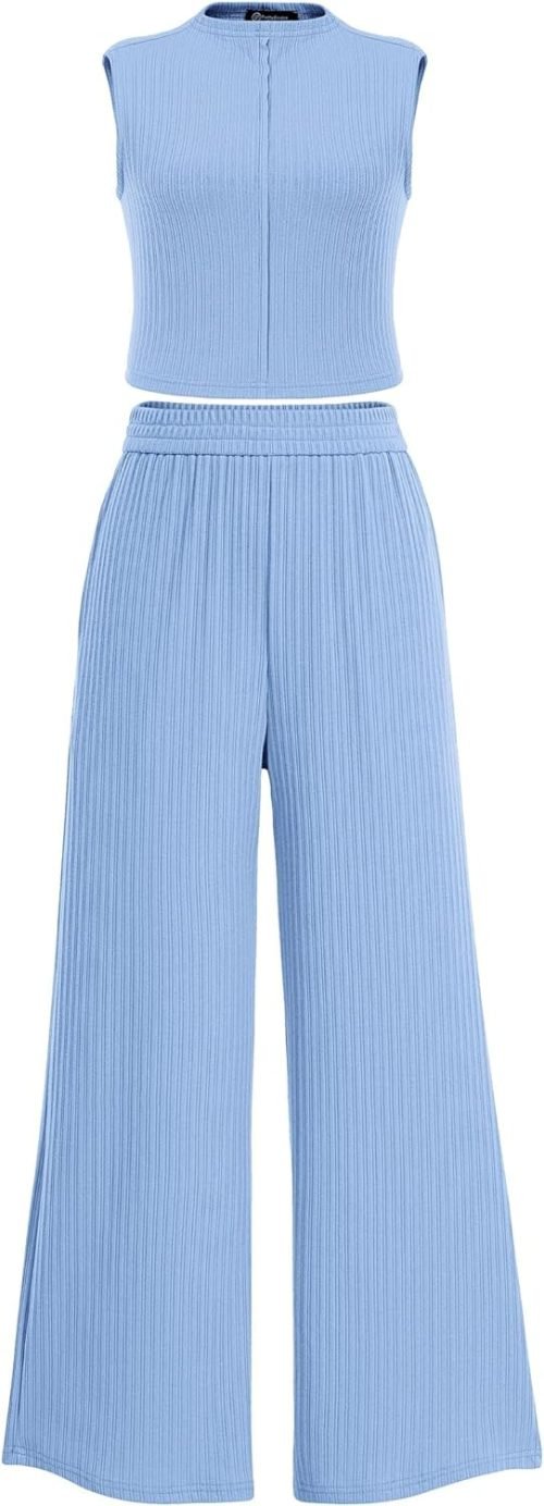 Womens 2 Piece Summer Casual Tank Tops And Wide Leg Pants Tracksuits