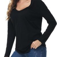 Women's Oversized T Shirts Fashion Long Sleeve Scoop Neck Top Shirts Loose fit Comfy Tees with Pockets