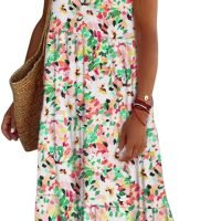 Women Summer Dresses 2024 Spaghetti Strap Scoop Neck Floral Maxi Dress Flowy Boho Long Sundress with Pockets
