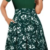 Womens Elegant Print Notched Neck Slant Pocket Pleated Hem Casual A-Line Dress