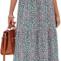 Women's Summer Casual Flutter Short Sleeve Boho Floral Maxi Dress Crew Neck Smocked Tiered Long Dresses, X-rose Red, Large