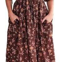 Women’s Floral Smocked Maxi Dress Boho Puff Sleeve Sweetheart A-Line Flowy Long Dresses Y2K Swing Beach Sundress