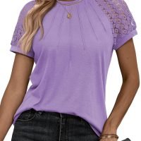 Womens Tshirts Trendy Fashion Tops Lace Short Sleeve Business Tee Shirts Casual Knitted Blouses Summer Outfits 2024
