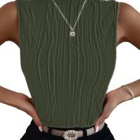 Women's Sleeveless Mock Neck Textured Tank Top