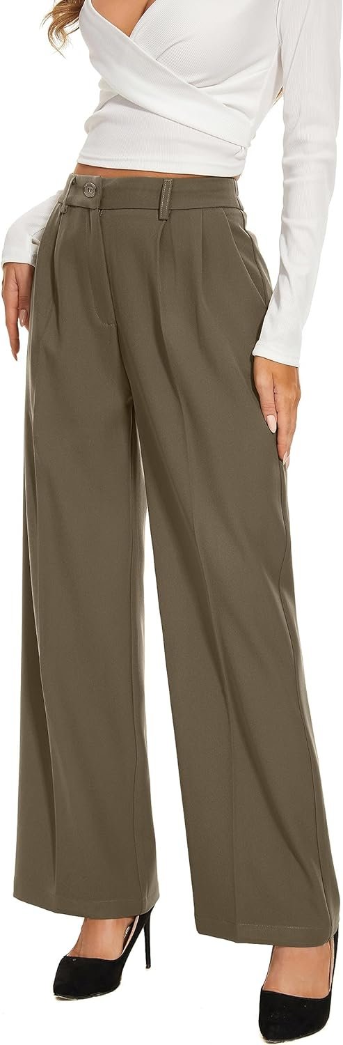 Women's Wide Leg Pants High Elastic Waisted Long Straight Casual Pant Fashion Loose Trousers