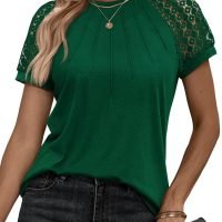Womens Tshirts Trendy Fashion Tops Lace Short Sleeve Business Tee Shirts Casual Knitted Blouses Summer Outfits 2024