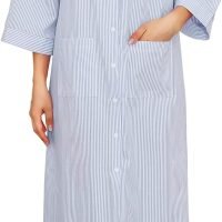 Women House Dress Snap Front Nightgown 3/4 Sleeve Housecoat Duster Robe with Pockets Moomoo Patio Dress