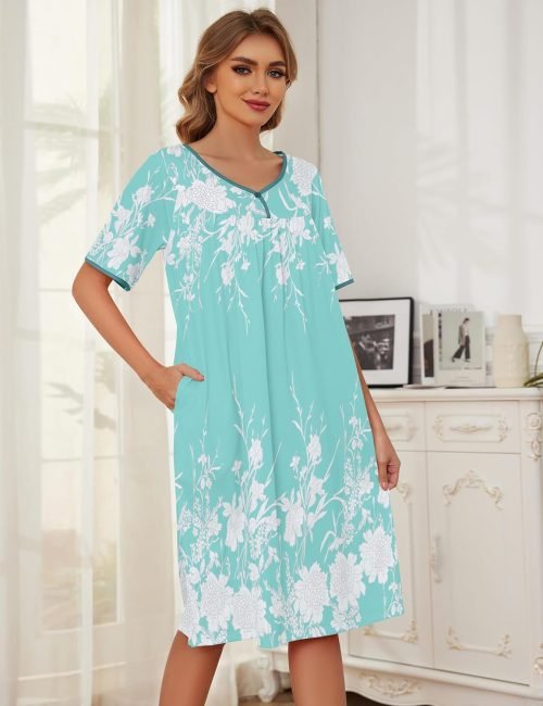 House Dresses  for Women with Pockets  Dresses Short Sleeve for Women Nightgown Lounge Dress