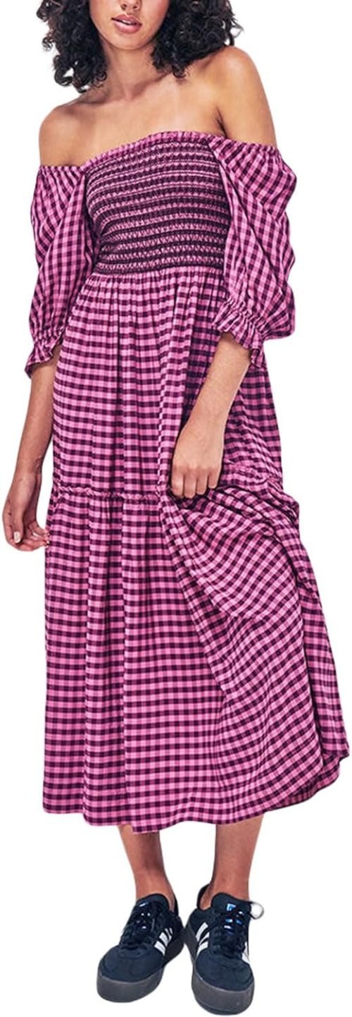 Women’s Floral Smocked Maxi Dress Boho Puff Sleeve Sweetheart A-Line Flowy Long Dresses Y2K Swing Beach Sundress