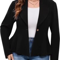 Women's Plus Size Blazer, Long Sleeve Flattering Business Casual Suit Jacket for Women Fashion Dressy
