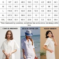 Womens Cotton Shirt Dress Summer Casual Short Sleeve Button Down Beach Cover Up Shirts with Pockets