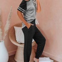 Lounge Sets For Women Two Piece Outfits Loungewear Short Sleeve Crewneck Jogger Pajama Set and Sweatpants Tracksuit