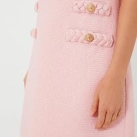 Women's Tweed Jackie Dress Crew Neck Sleeveless Elegant Vintage Button Bodycon A-line Mini Dresses