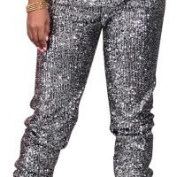 Women Casual Sequin Sparkle Glitter High Waist Pencil Pants Trousers Clubwear