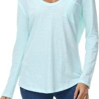 Women's Oversized T Shirts Fashion Long Sleeve Scoop Neck Top Shirts Loose fit Comfy Tees with Pockets