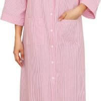 Women House Dress Snap Front Nightgown 3/4 Sleeve Housecoat Duster Robe with Pockets Moomoo Patio Dress