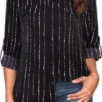 Women's Dressy Lapel Button Down Shirts for Work Office Business Casual Chiffon Blouse Tops