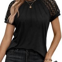 Womens Tshirts Trendy Fashion Tops Lace Short Sleeve Business Tee Shirts Casual Knitted Blouses Summer Outfits 2024