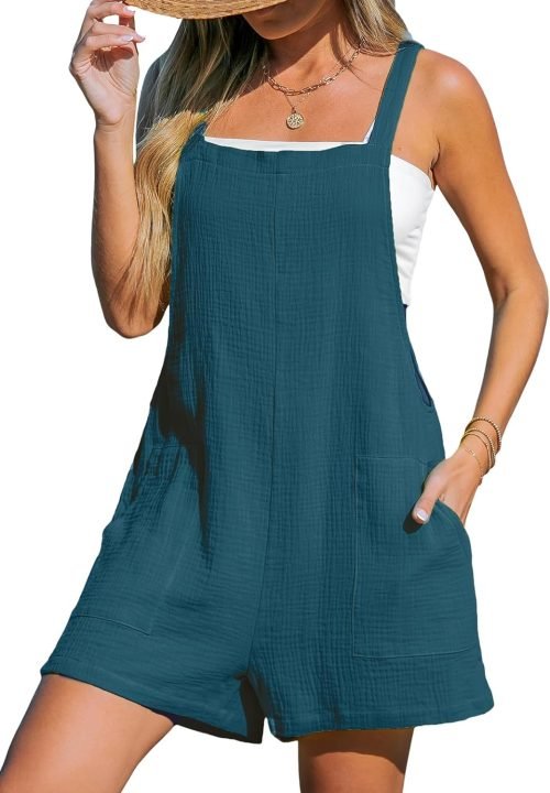 Women's Romper Square Neck Pinafore Jumpsuits Sleeveless Overall Wide Leg Outfit Casual Dressy