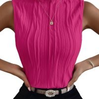 Women's Sleeveless Mock Neck Textured Tank Top