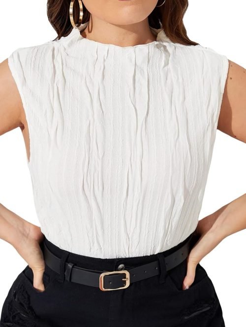 Women's Sleeveless Mock Neck Textured Tank Top