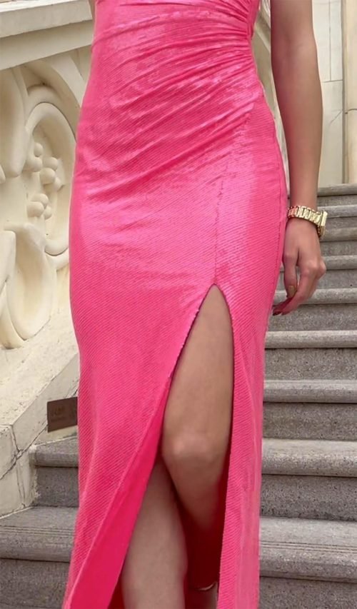 Women's One Shoulder Sleeveless Sequin Maxi Prom Dresses
