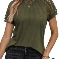 Womens Tshirts Trendy Fashion Tops Lace Short Sleeve Business Tee Shirts Casual Knitted Blouses Summer Outfits 2024