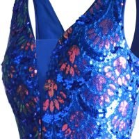 Women's V Neck Splicing Tulle Pattern Sequin Elegant Long Mermaid Prom Dress