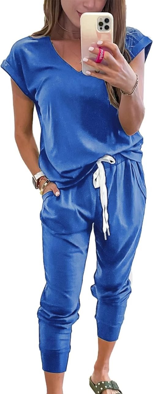 Womens V Neck Short Sleeve Top And Long Pants