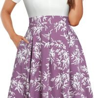 Womens Elegant Print Notched Neck Slant Pocket Pleated Hem Casual A-Line Dress