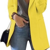 Women's Business Casual Outfits Open Front Long Sleeve Lapel Fashion Lightweight Solid Color Blazers with Pockets