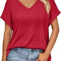 Women's Oversized Short Sleeve Tshirts Casual V Neck Summer Tops Loose Fit 2024 Work Shirts